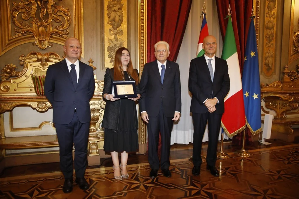 Ohoskin Eni awards: Adriana Santanocito with Sergio Mattarella, Claudio Descalzi, Giuseppe Zafarana